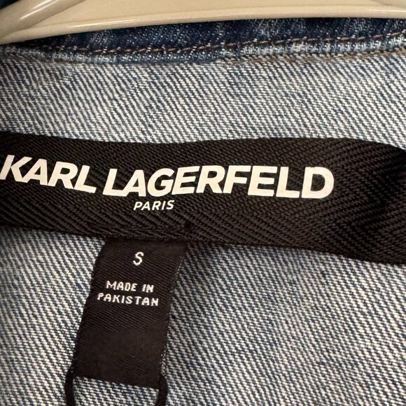 Karl Lagerfeld Paris Denim Boxy Shirt/Jacket with Logo Patch - Picture 3 of 10